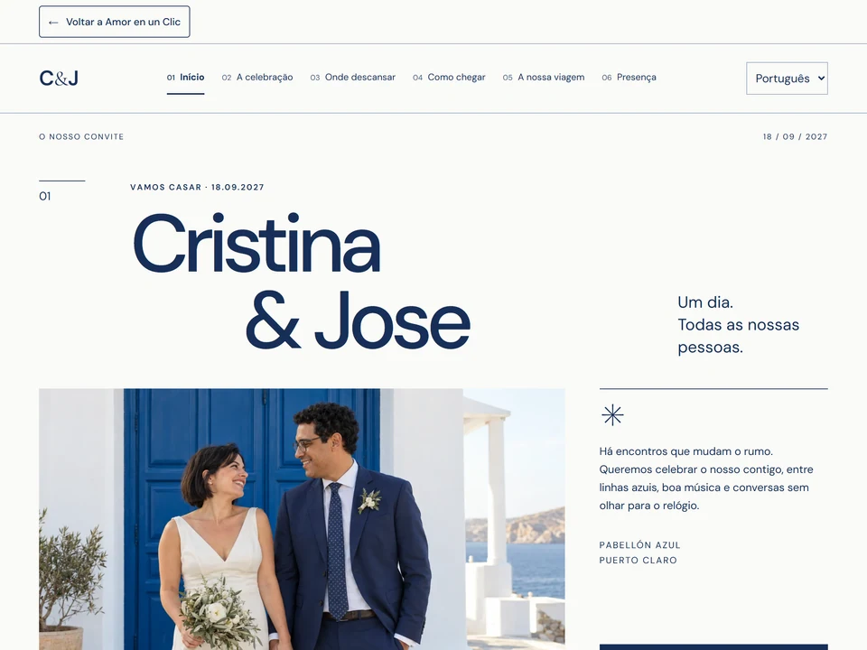 Pré-visualização de Indigo com dados fictícios.